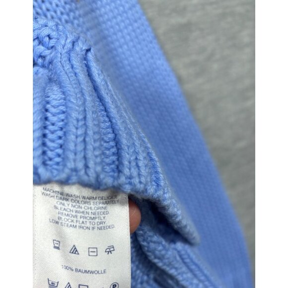 Lands End Drifter Cable Knit Sweater L/P Blue 100% Cotton Womens Pullover - Picture 4 of 5